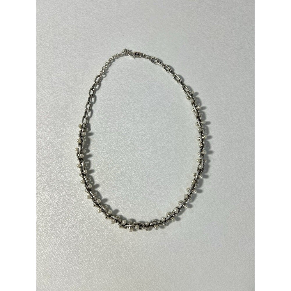 Etienne Aigner Chain Faux Pearl Beads Choker Necklace